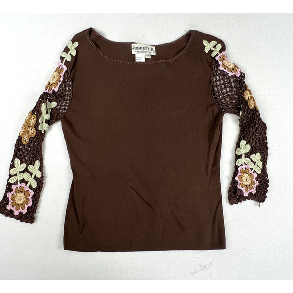 Vtg‎ Joseph A Womens Y2K Top Size M Floral Crochet Sleeve Boho Festival - Picture 1 of 11